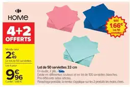 Carrefour Lot de 50 serviettes 33 cm offre