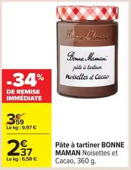 Carrefour Pâte à tartiner BONNE MAMAN Noisettes et Cacao, 360 g offre