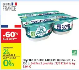 Carrefour Skyr Bio LES 300 LAITIERS BIO Nature, 4 x 100 g offre