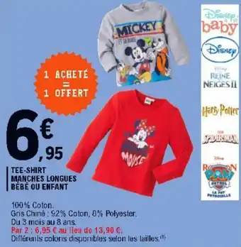 E.Leclerc Tee-shirt manches longues bébé ou enfant offre