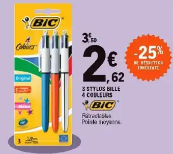 E.Leclerc 3 Stylos bille 4 couleurs offre