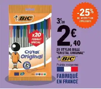 E.Leclerc 20 Stylos bille "cristal original" offre