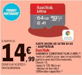 E.Leclerc Carte micro-SD ultra 64 60 + adaptateur offre