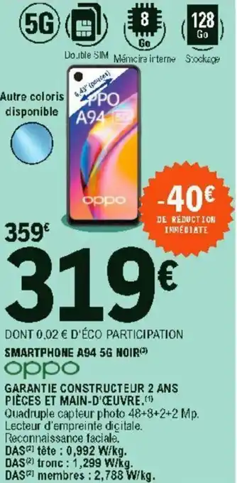 E.Leclerc Smartphone A94 5G noir offre