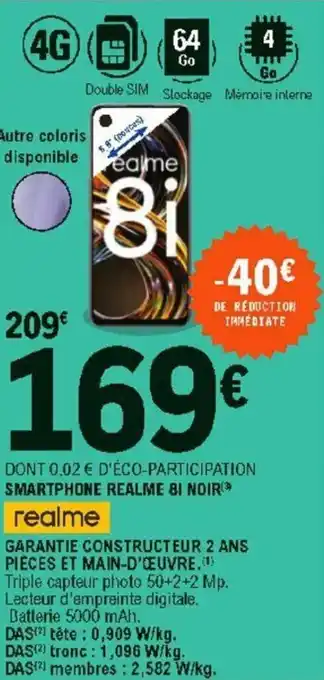 E.Leclerc Smartphone realme 8I noir offre