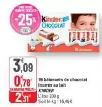 G20 Kinder - 16 bâtonnets de chocolat fourrés au lait offre