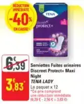 G20 Tena - serviettes fuites urinaires discreet protect+ maxi night lady offre