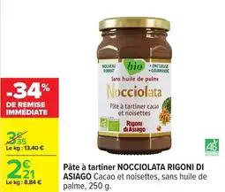 Carrefour Pâte à tartiner nocciolata rigoni di asiago cacao et noisettes sans huile de palme offre
