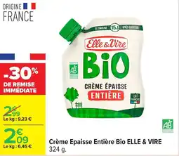 Carrefour Crème epaisse entière bio elle & vire offre