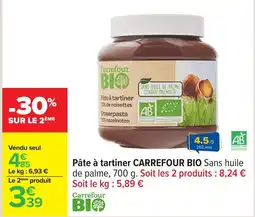 Carrefour Pâte à tartiner carrefour bio sans huile de palme offre