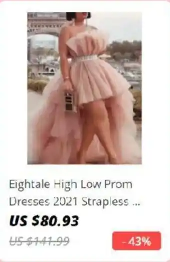 Eightale High Low Prom Dresses 2021 Strapless