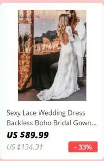 Sexy Lace Wedding Dress Backless Boho Bridal Gown