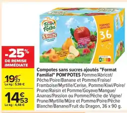 Carrefour POM'POTES Compotes sans sucres ajoutés Format Familial offre