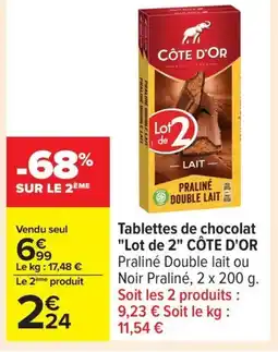 Carrefour CÔTE D'OR Tablettes de chocolat Lot de 2 offre