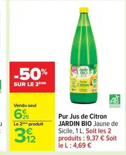 Carrefour JARDIN BIO Pur Jus de Citron offre
