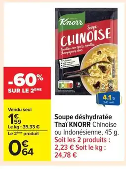 Carrefour KNORR Soupe déshydratée Thaï offre