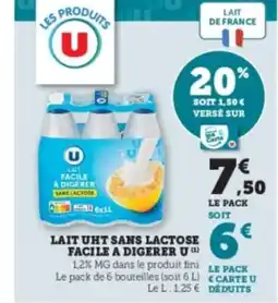 U Express U Lait uht sans lactose facile a digerer offre