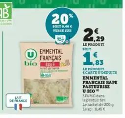 U Express Emmental francais rape pasteurise u bio offre