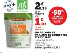 Hyper U ETHIQUABLE Sucre complet de canne en poudre bio offre
