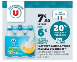 Hyper U U Lait uht sans lactose facile a digerer offre