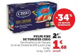Hyper U CIRIO Pulpe fine de tomates offre