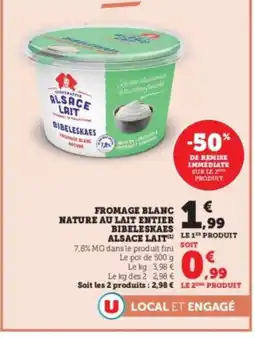 Hyper U ALSACE LAIT Fromage blanc nature au lait entier bibeleskaes offre