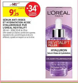 Intermarché Hyper L'oreal revitalift sérum anti-rides et hydratation acide hyaluronique pur offre