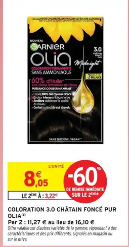 Intermarché Hyper Garnier coloration 3.0 châtain foncé pur olia(b) offre