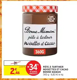 Intermarché Bonne maman pâte à tartiner noisettes et cacao offre