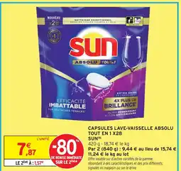 Intermarché Sun capsules lave-vaisselle absolu tout en 1 x28 offre