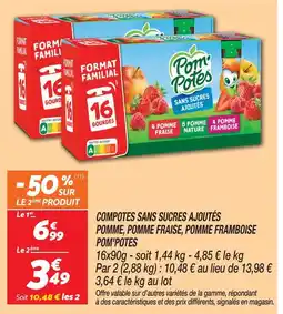 Netto Pom'potes compotes sans sucres ajoutés pomme, pomme fraise, pomme framboise offre