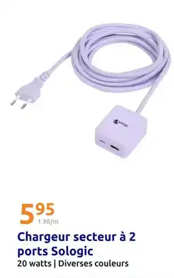 Action Watts - chargeur secteur à 2 ports sologic offre