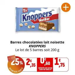 Coccinelle Express Barres chocolatées lait noisette knoppers offre