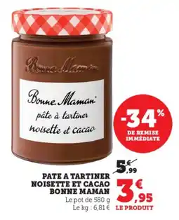 Super U Pate a tartiner noisette et cacao bonne maman offre