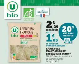 Super U Emmental francais rape pasteurise u bio offre