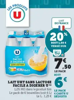 Super U Lait uht sans lactose facile a digerer u offre