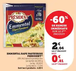 Super U Emmental rape pasteurise president offre