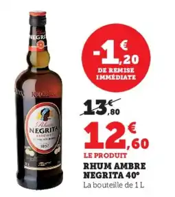 Super U Rhum ambre negrita 40° offre