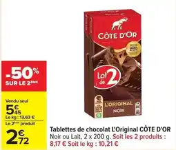 Carrefour Drive Côte d'or - tablettes de chocolat l'original offre