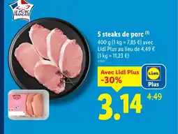 Lidl 5 steaks de porc offre