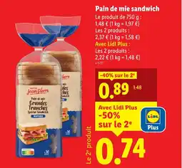 Lidl Pain de mie sandwich offre