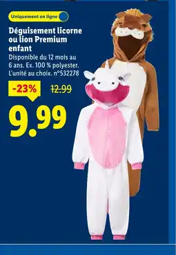 Lidl Déguisement licorne ou lion Premium enfant offre