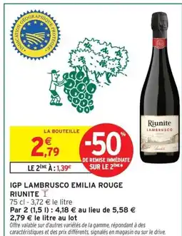 Intermarché Hyper RIUNITE Igp lambrusco emilia rouge offre