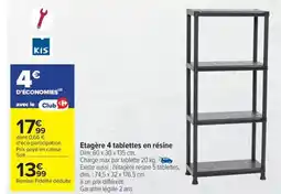 Carrefour Etagère 4 tablettes en résine offre