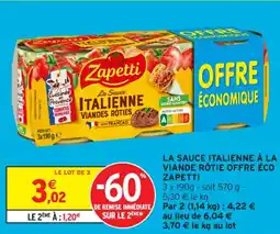 Intermarché Contact La sauce italienne à la viande rôtie offre éco zapetti offre