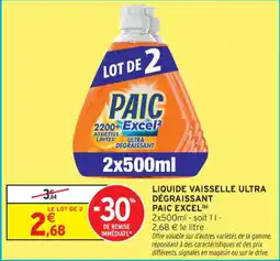 Intermarché Contact Liquide vaisselle ultra dégraissant paic excel offre