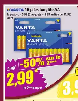 Norma VARTA 10 piles longlife AA offre