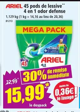 Norma ARIEL 45 pods de lessive 4 en 1 odor defense offre