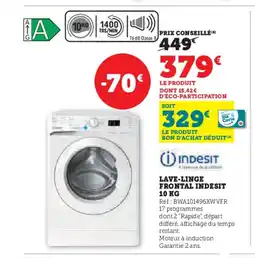 Hyper U INDESIT Lave-linge frontal offre