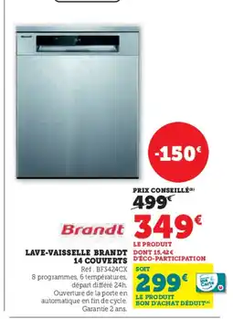 Hyper U BRANDT Lave vaisselle 12 couverts offre